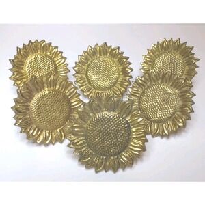 MCM Cast Brass Metal Set 6 Sunflower Napkin Rings Cottagecore Botanical‎ Vintage
